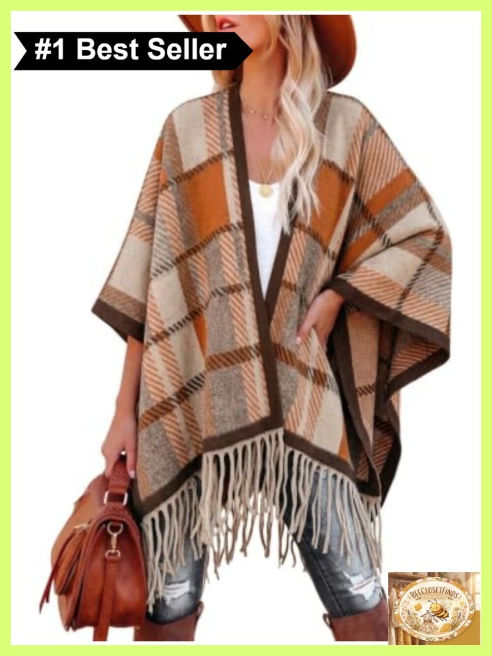 Women's Oversized Shawl Wrap Poncho Cardigan Plaid Acrylic Polyester